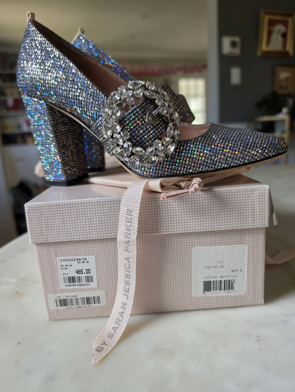 SJP By Sarah Jessica Parker Women's Celine Embellished Block Heel Pumps Size 7.5 - Picture 2 of 8